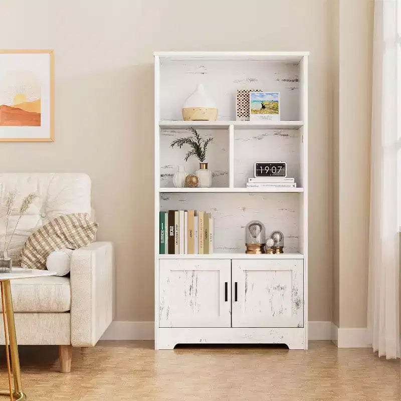 Étagère à 3 niveaux avec lumières LED, étagère de présentation en bois de 147 cm de haut
