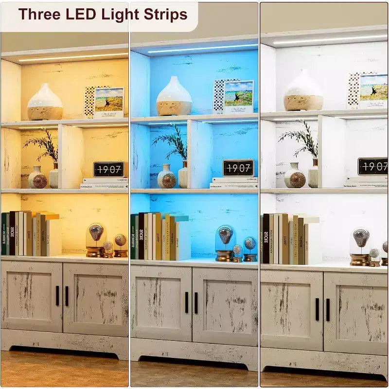 Étagère à 3 niveaux avec lumières LED, étagère de présentation en bois de 147 cm de haut