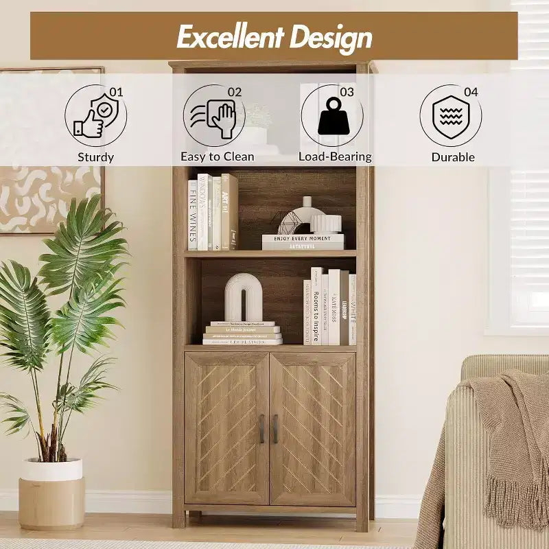 Étagère à 3 niveaux avec lumières LED, étagère de présentation en bois de 147 cm de haut