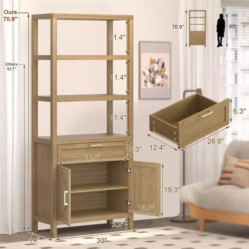 Étagère à 3 niveaux avec lumières LED, étagère de présentation en bois de 147 cm de haut