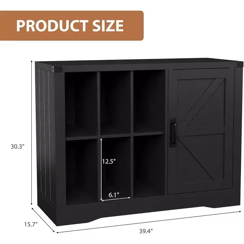 Meuble tourne-disque en bois noir style ferme avec porte de grange pour 750 albums vinyles