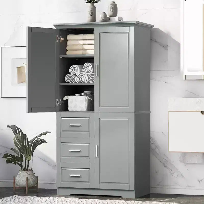Meuble de rangement haut de salle de bain en bois moderne avec tiroirs et étagères réglables