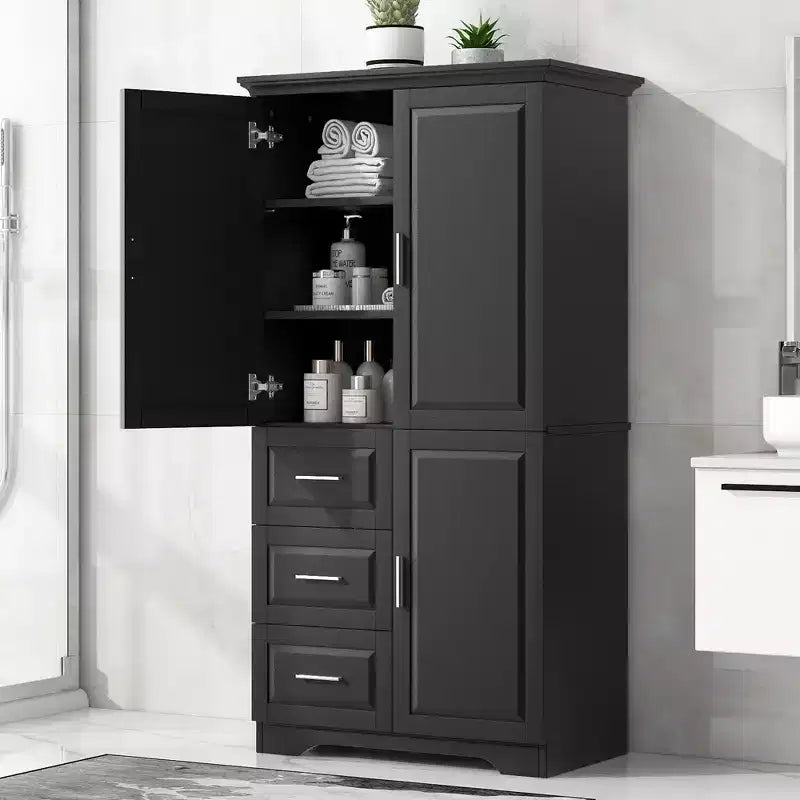 Meuble de rangement haut de salle de bain en bois moderne avec tiroirs et étagères réglables