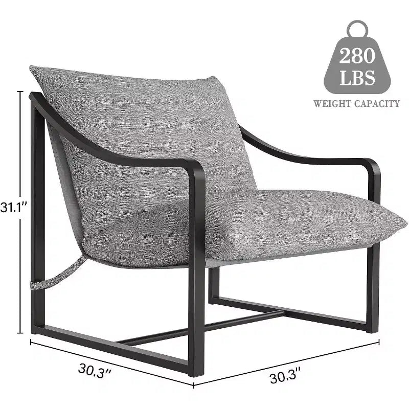 Fauteuil d'appoint moderne, chaise de lecture à structure métallique, accoudoirs, coussin en mousse souple