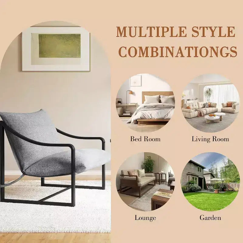Fauteuil d'appoint moderne, chaise de lecture à structure métallique, accoudoirs, coussin en mousse souple