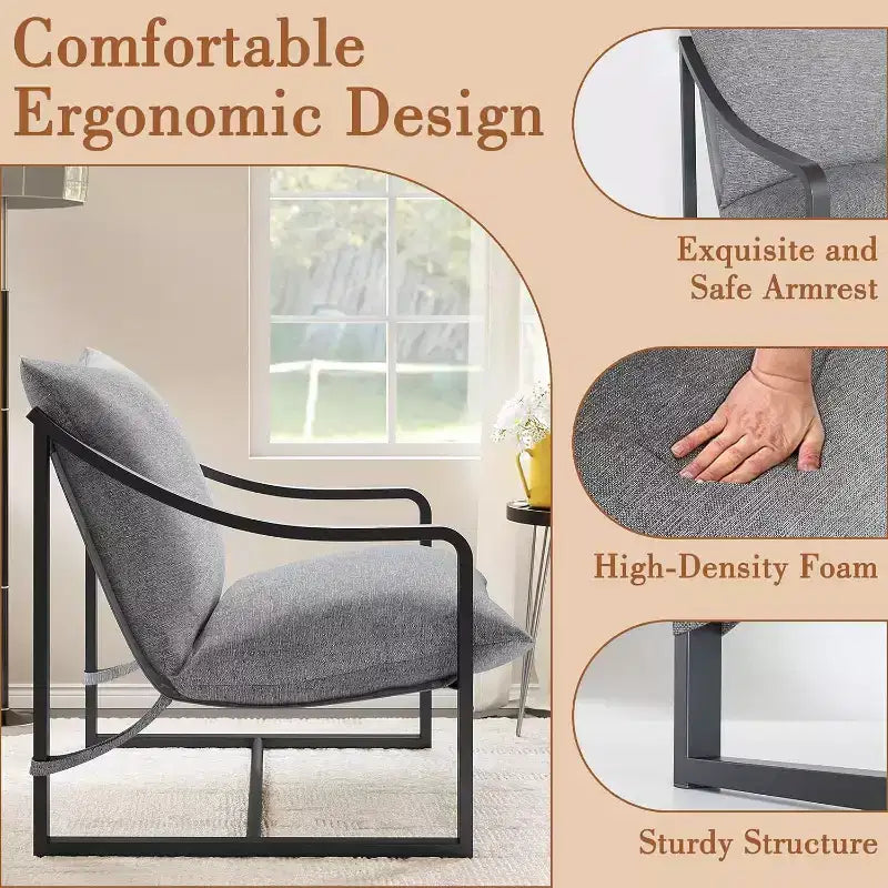 Fauteuil d'appoint moderne, chaise de lecture à structure métallique, accoudoirs, coussin en mousse souple