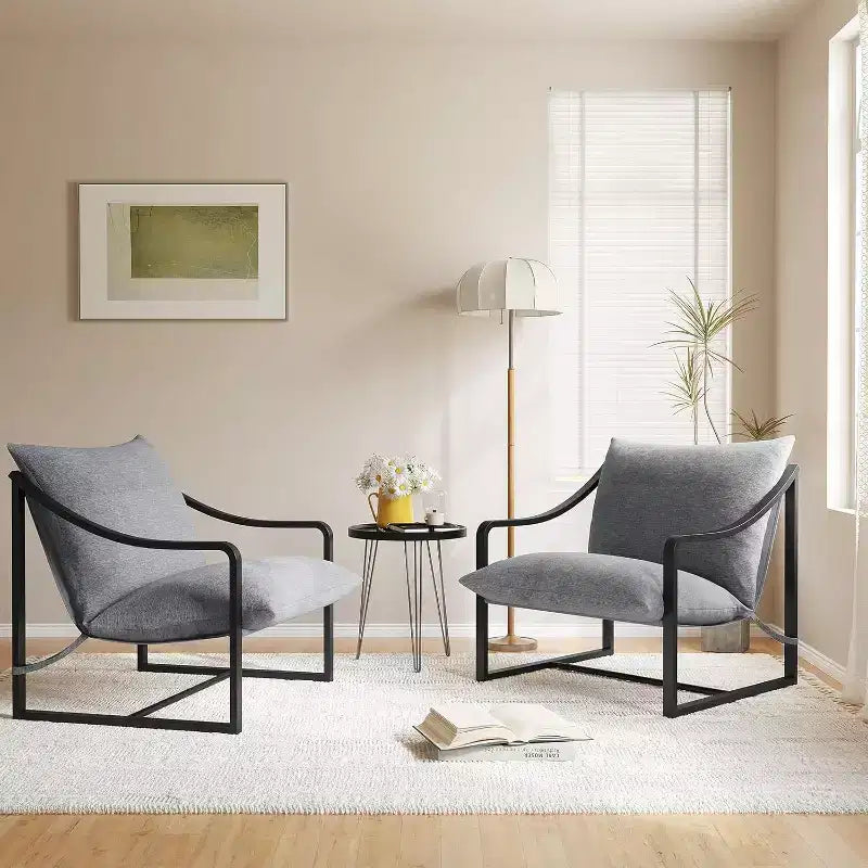 Fauteuil d'appoint moderne, chaise de lecture à structure métallique, accoudoirs, coussin en mousse souple