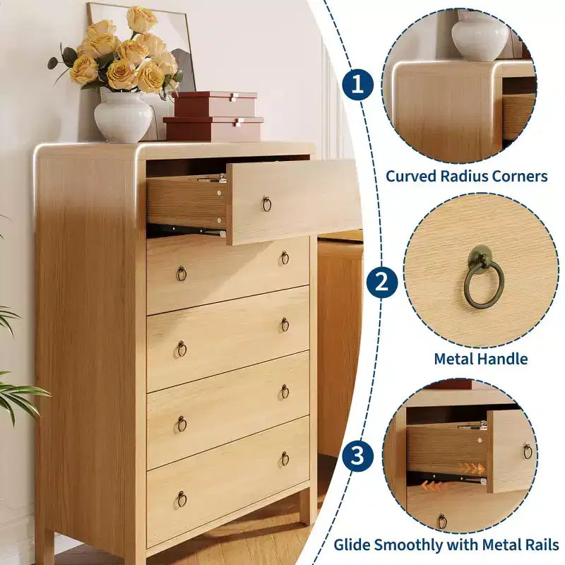 Commode 5 tiroirs, commode de style moderne du milieu du siècle