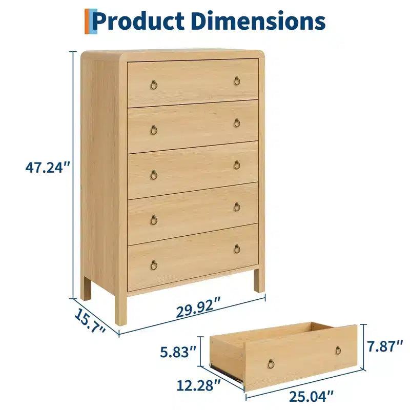 Commode 5 tiroirs, commode de style moderne du milieu du siècle