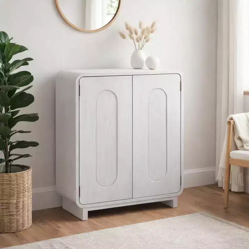 Buffet bas moderne à 2 portes avec étagère réglable et poignée encastrée