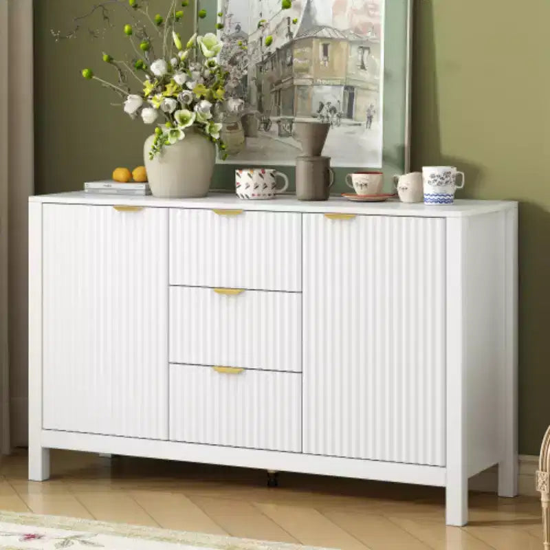 Buffet Modern Wave, meuble de rangement à 3 tiroirs avec texture cannelée