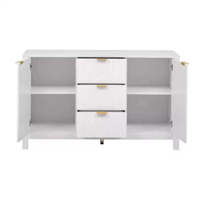 Buffet Modern Wave, meuble de rangement à 3 tiroirs avec texture cannelée