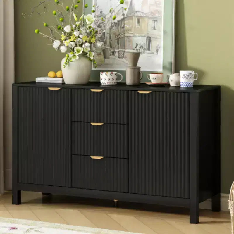 Buffet Modern Wave, meuble de rangement à 3 tiroirs avec texture cannelée