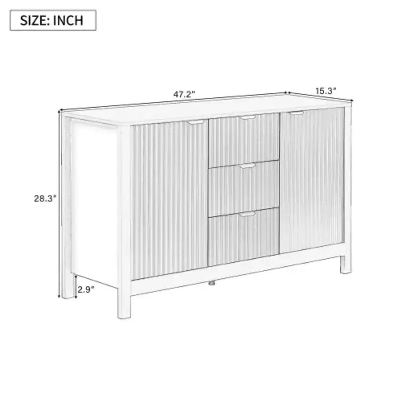 Buffet Modern Wave, meuble de rangement à 3 tiroirs avec texture cannelée