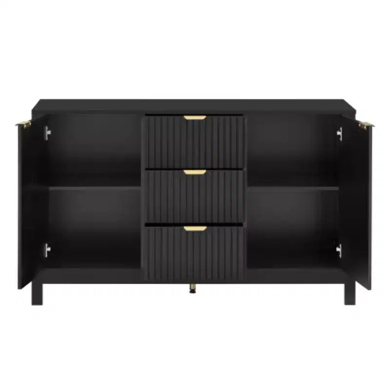 Buffet Modern Wave, meuble de rangement à 3 tiroirs avec texture cannelée