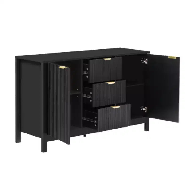 Buffet Modern Wave, meuble de rangement à 3 tiroirs avec texture cannelée