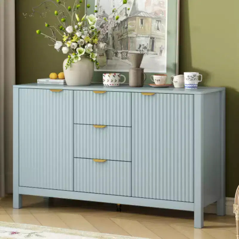 Buffet Modern Wave, meuble de rangement à 3 tiroirs avec texture cannelée