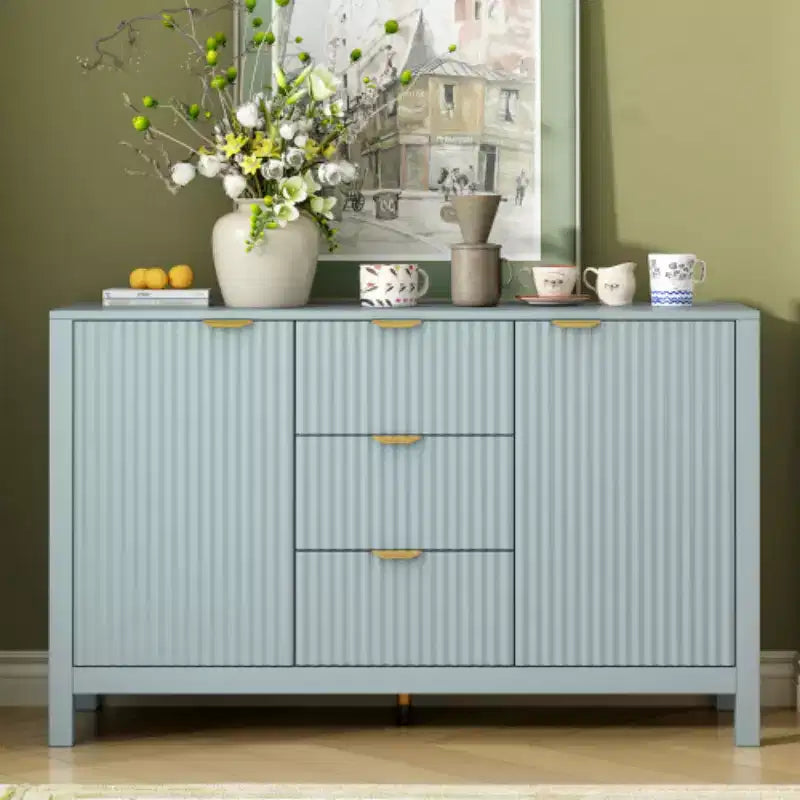 Buffet Modern Wave, meuble de rangement à 3 tiroirs avec texture cannelée