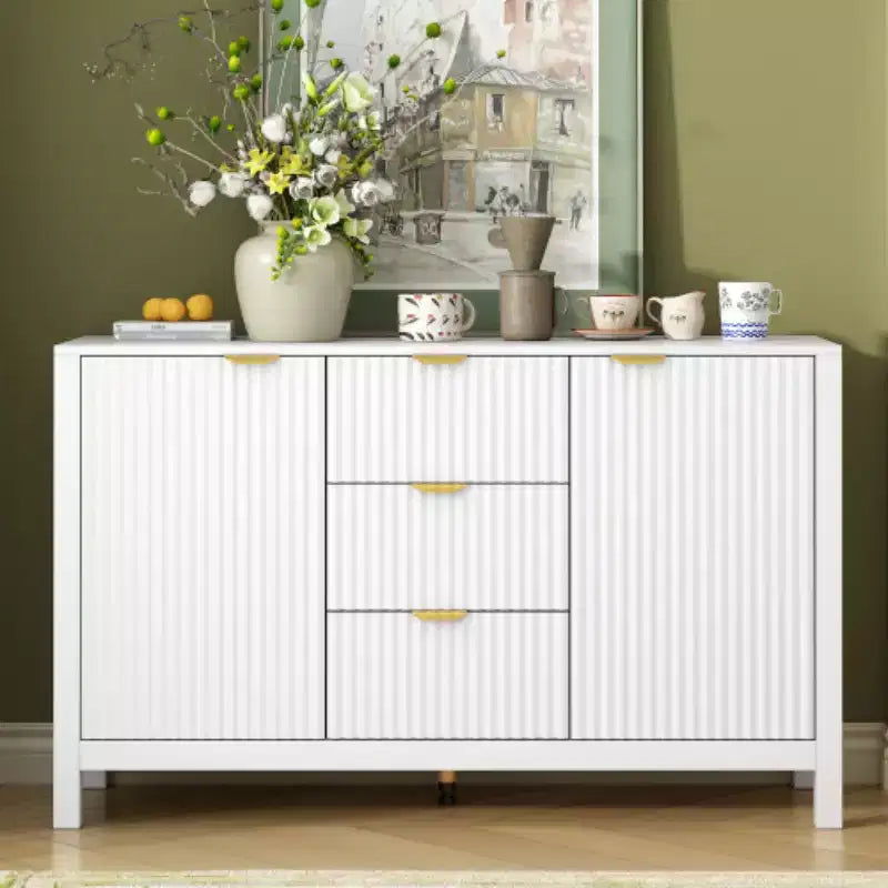 Buffet Modern Wave, meuble de rangement à 3 tiroirs avec texture cannelée