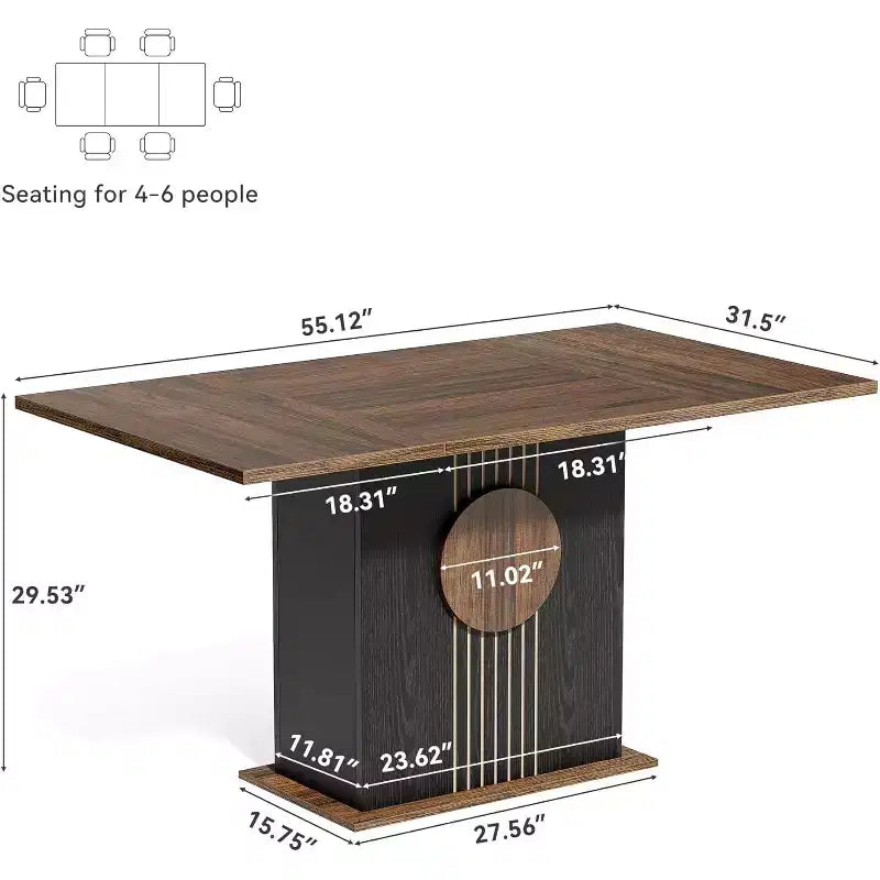 Table de salle à manger rectangulaire pour 6, table de cuisine moderne avec base robuste