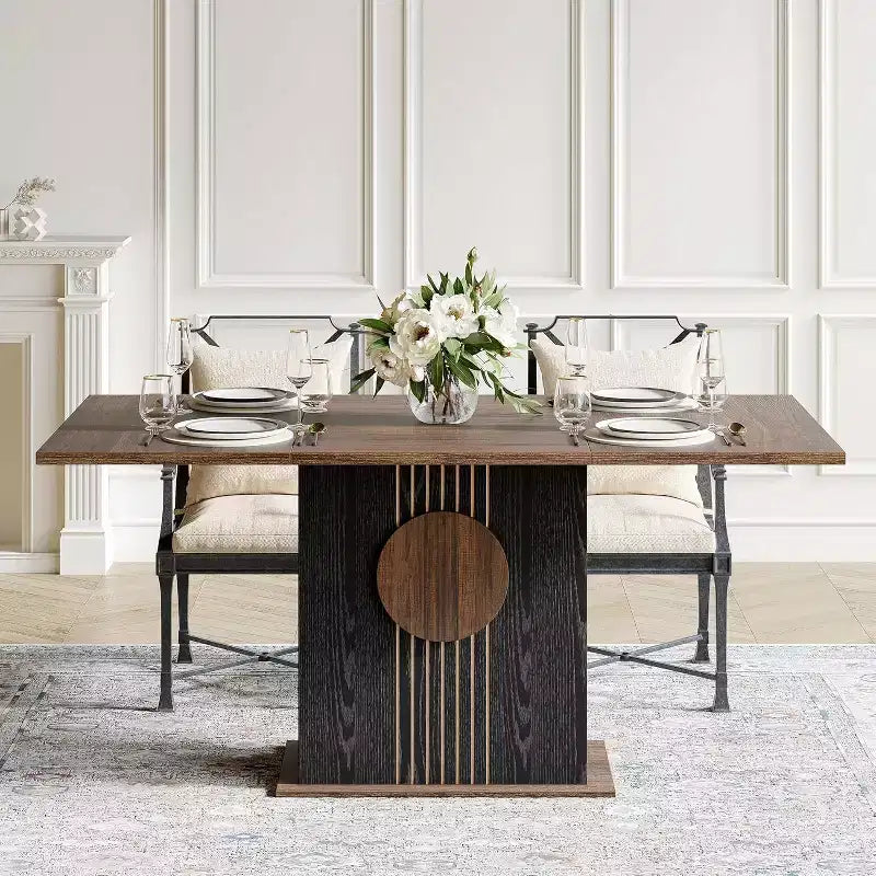 Table de salle à manger rectangulaire pour 6, table de cuisine moderne avec base robuste