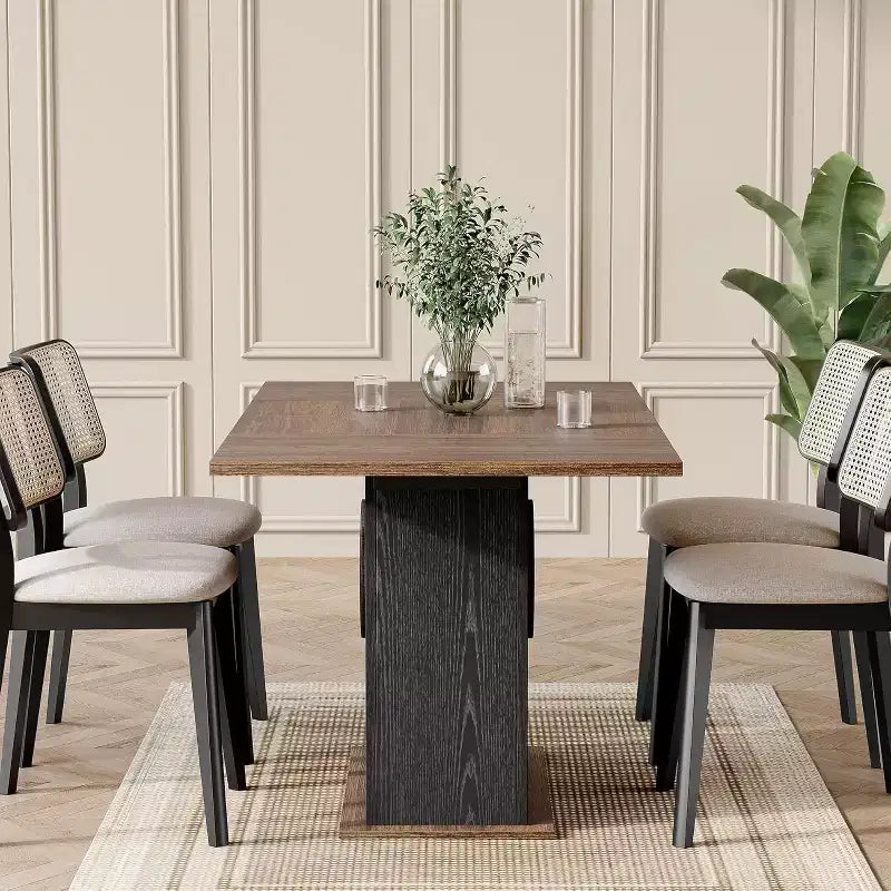 Table de salle à manger rectangulaire pour 6, table de cuisine moderne avec base robuste