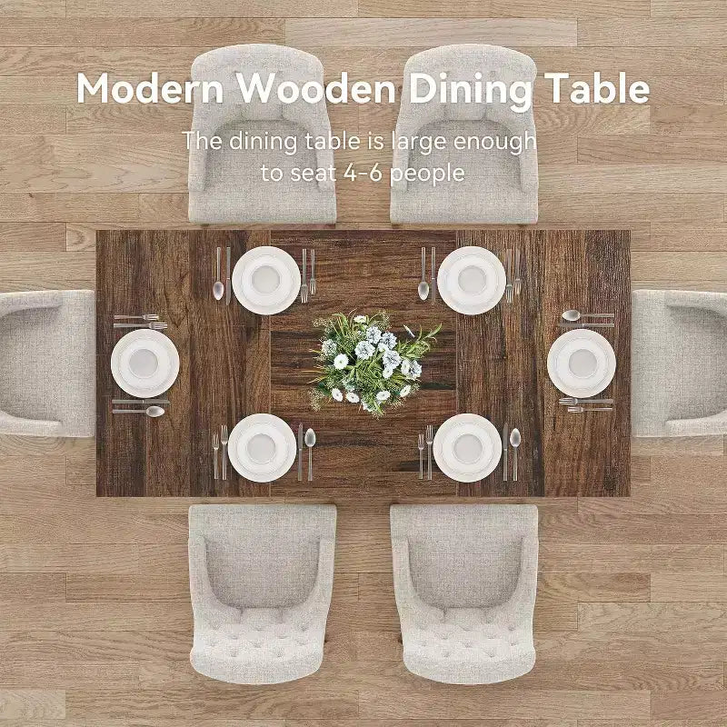 Table de salle à manger rectangulaire pour 6, table de cuisine moderne avec base robuste