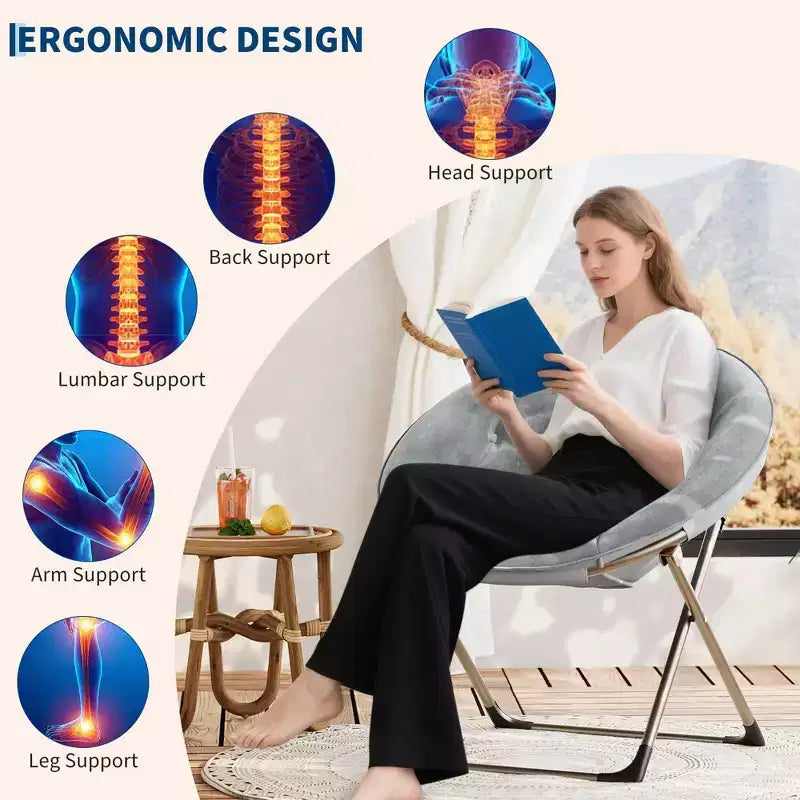 Fauteuil à bascule, Fauteuil lune surdimensionné Coussin moelleux Structure en métal doré