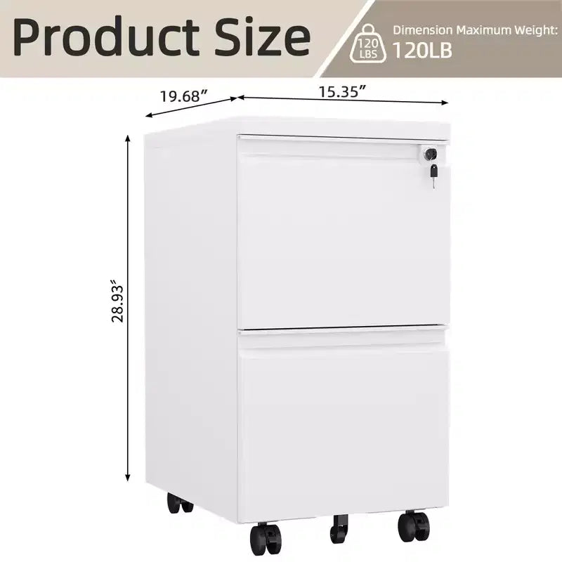 Classeur métallique vertical à 2 tiroirs avec roues