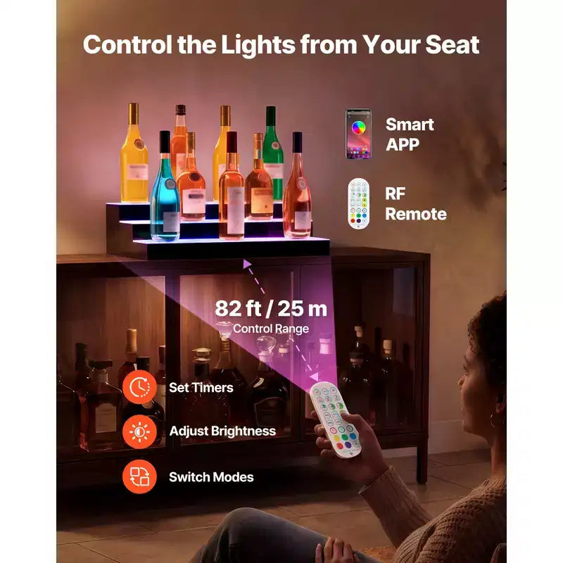 Présentoir à bouteilles lumineux à LED, 3 niveaux 60cm, Compatible USB