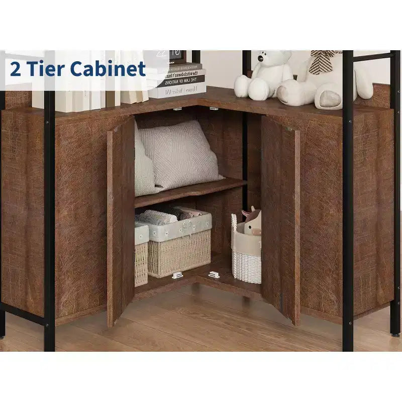 Étagère d'angle avec rangement, Bibliothèque d'angle de 74,5 pouces avec armoire
