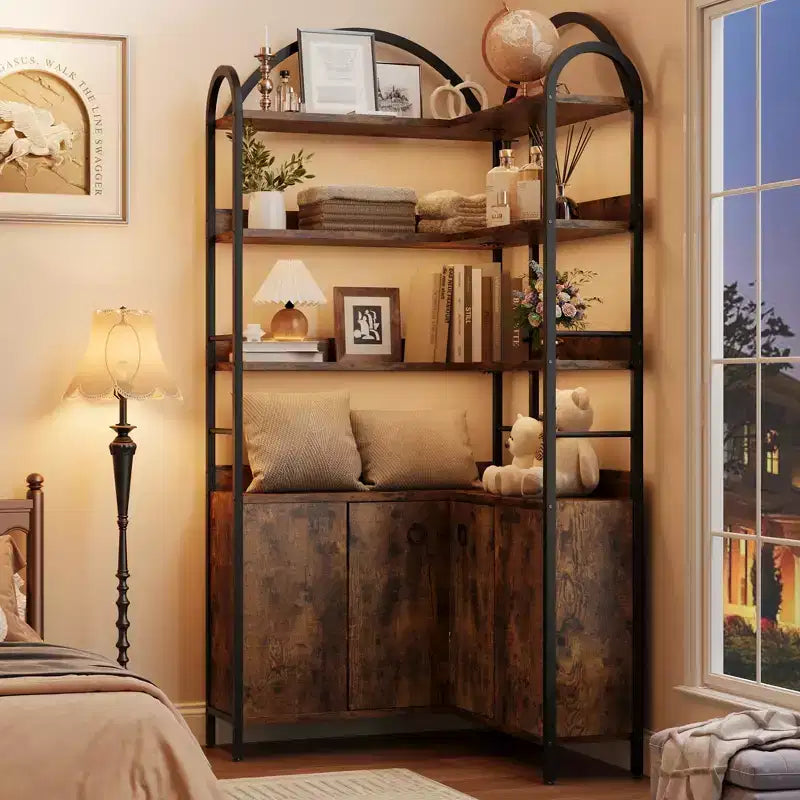 Étagère d'angle avec rangement, Bibliothèque d'angle de 74,5 pouces avec armoire