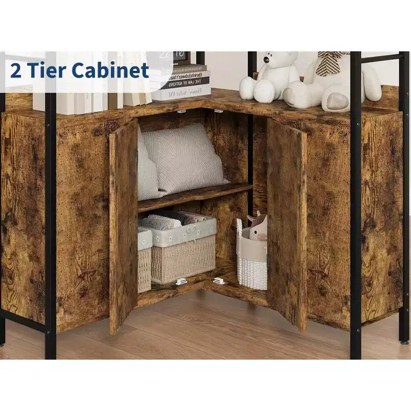 Étagère d'angle avec rangement, Bibliothèque d'angle de 74,5 pouces avec armoire