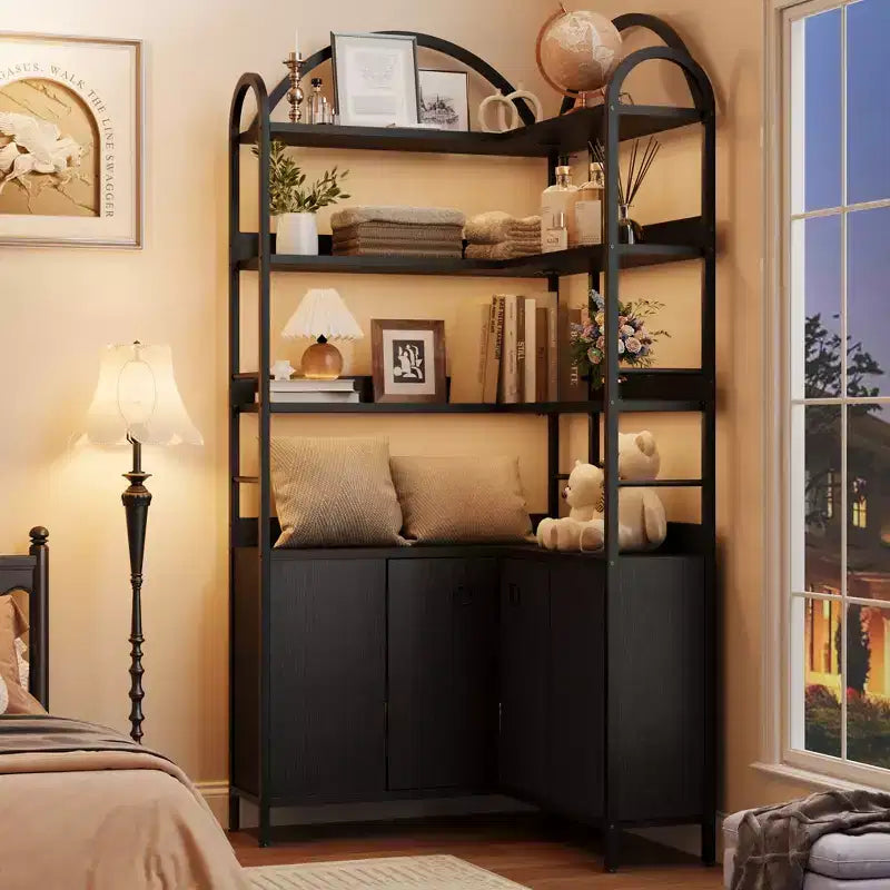 Étagère d'angle avec rangement, Bibliothèque d'angle de 74,5 pouces avec armoire