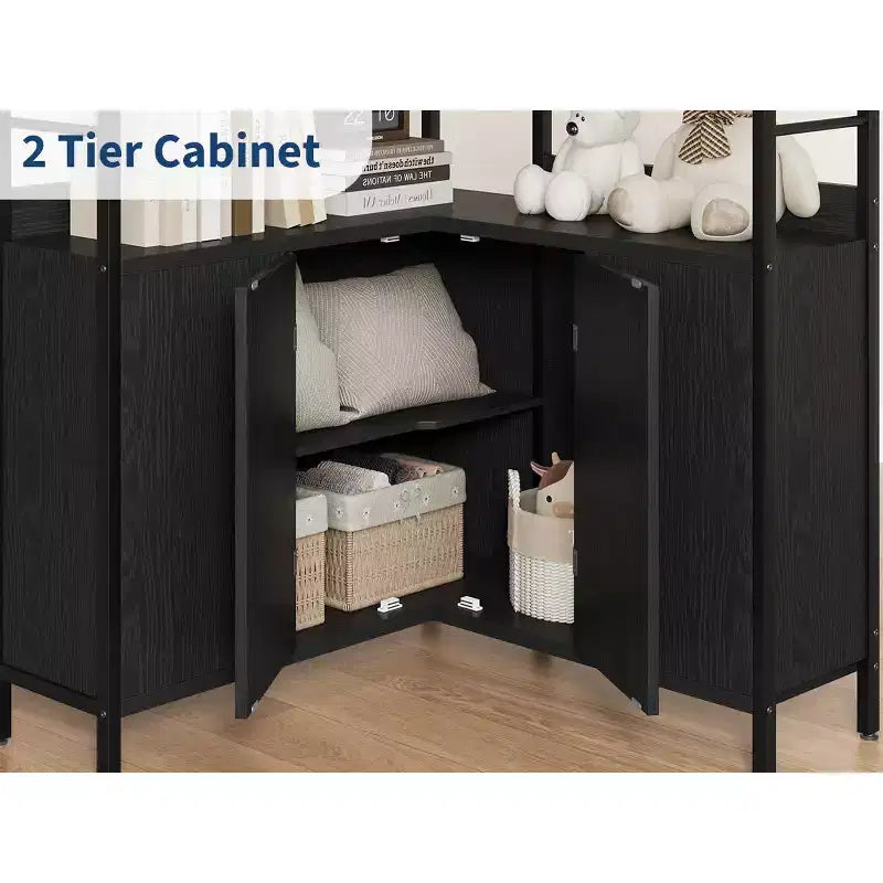 Étagère d'angle avec rangement, Bibliothèque d'angle de 74,5 pouces avec armoire