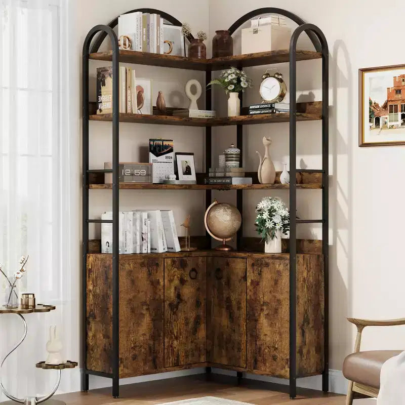 Étagère d'angle avec rangement, Bibliothèque d'angle de 74,5 pouces avec armoire