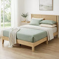 Dyonery Queen Size Rattan Wood Platform Bed Frame - Boho Natural Headboard, Sturdy Wooden Slats, Noise-Free, No Box Spring Needed, 800LBS Max Weight