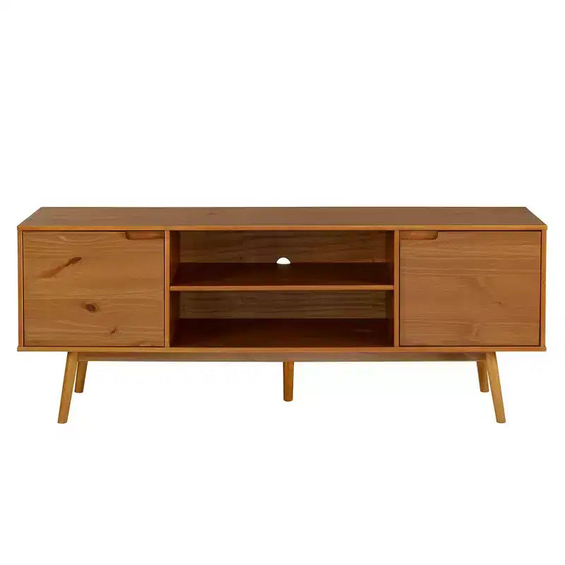 Meuble TV Mid-Century Modern en bois massif pour téléviseurs jusqu'à 80 pouces
