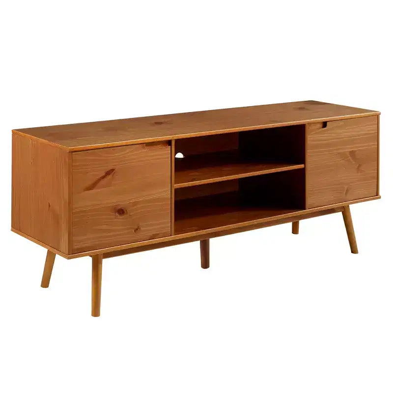 Meuble TV Mid-Century Modern en bois massif pour téléviseurs jusqu'à 80 pouces
