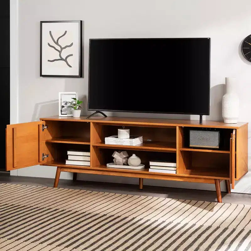Meuble TV Mid-Century Modern en bois massif pour téléviseurs jusqu'à 80 pouces