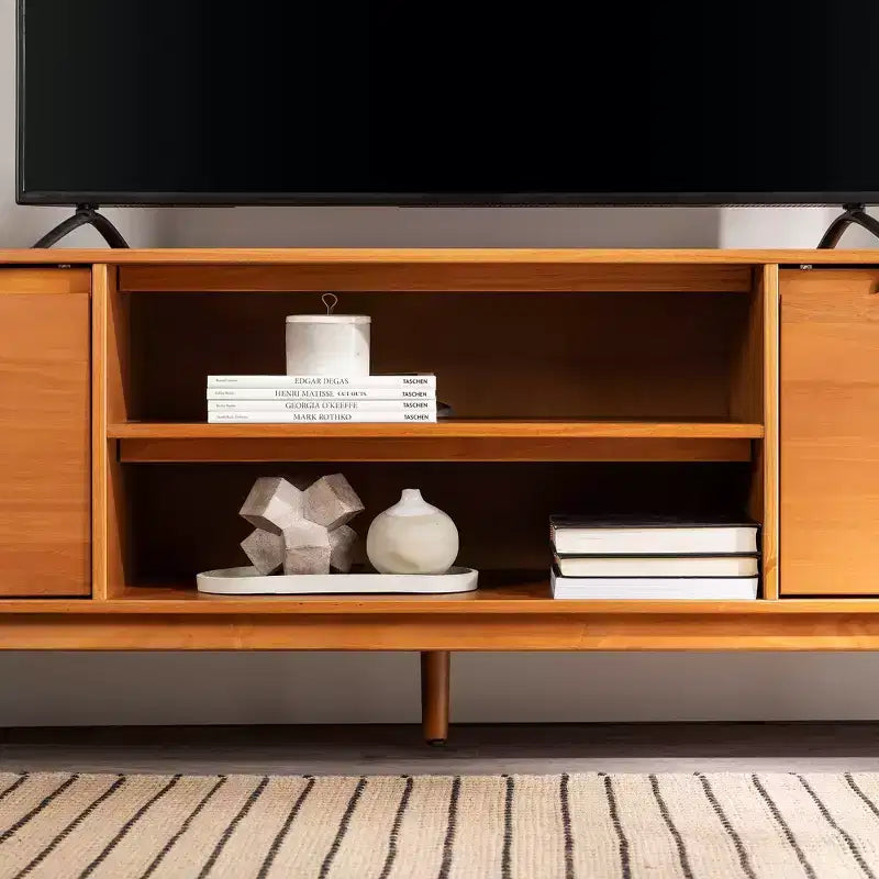 Meuble TV Mid-Century Modern en bois massif pour téléviseurs jusqu'à 80 pouces