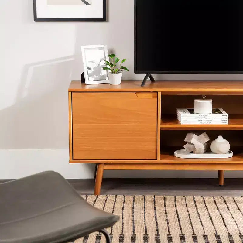 Meuble TV Mid-Century Modern en bois massif pour téléviseurs jusqu'à 80 pouces