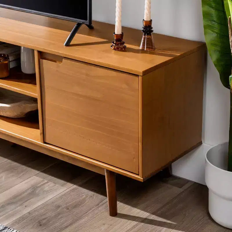 Meuble TV Mid-Century Modern en bois massif pour téléviseurs jusqu'à 80 pouces