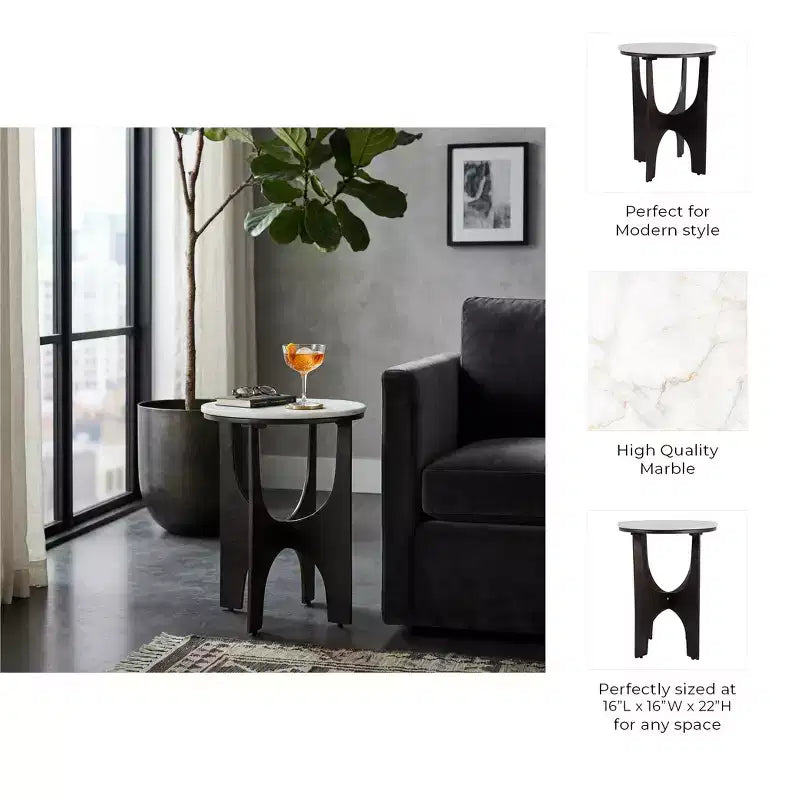 Table d'appoint contemporaine ronde en marbre avec piètement en métal