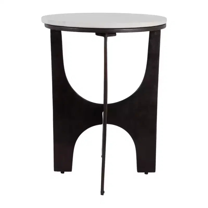 Table d'appoint contemporaine ronde en marbre avec piètement en métal