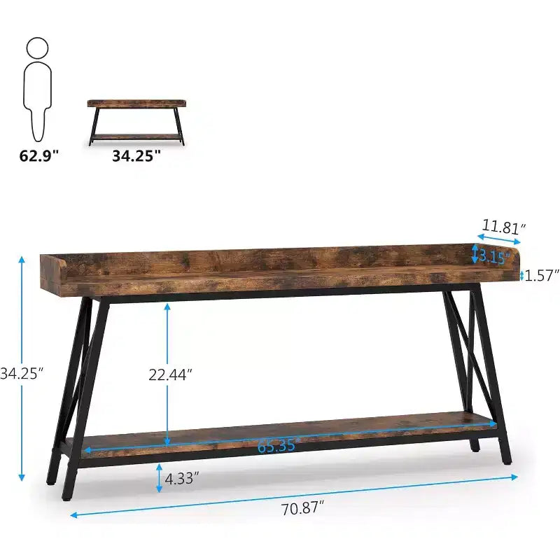 Console extra-longue derrière un canapé, Table de canapé rustique industrielle pour salon