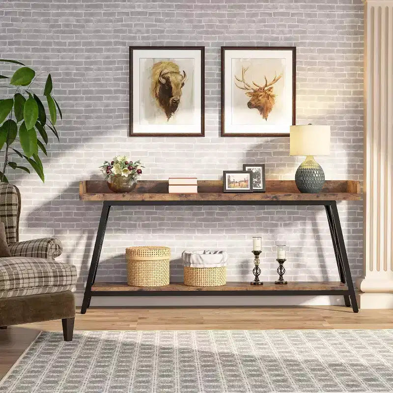 Console extra-longue derrière un canapé, Table de canapé rustique industrielle pour salon