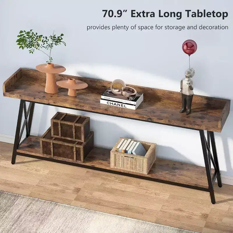 Console extra-longue derrière un canapé, Table de canapé rustique industrielle pour salon