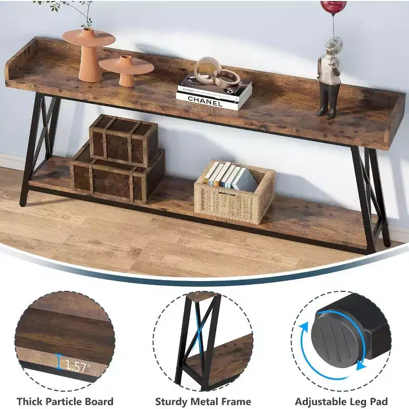 Console extra-longue derrière un canapé, Table de canapé rustique industrielle pour salon