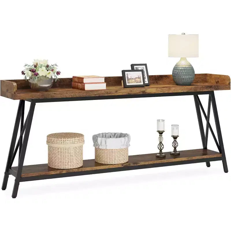 Console extra-longue derrière un canapé, Table de canapé rustique industrielle pour salon
